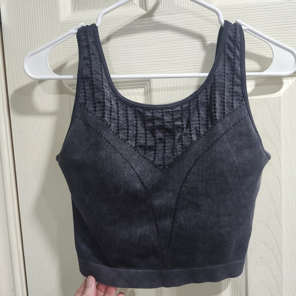 FREELY Large Women Yoga Sports Bra Cropped Tank Textured Dark Gray‎